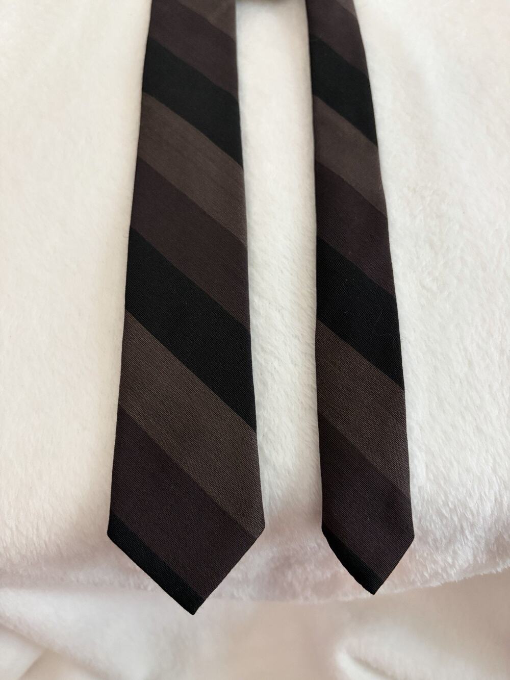 Vintage 80s Beau Brummel Gray Black Brown Wool Blend Skinny Neck Tie EUC Preppy